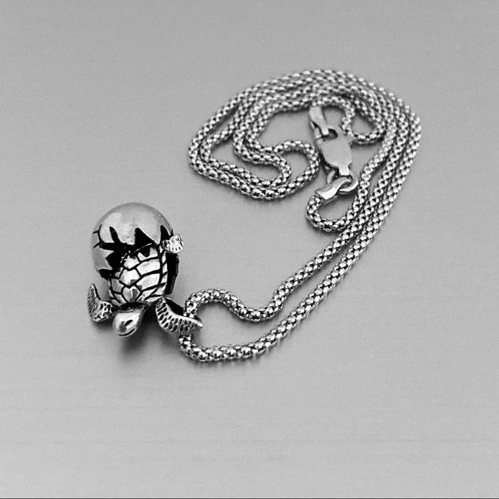 Sterling Silver Egg Hatching Turtle Necklace, Ani… - image 8